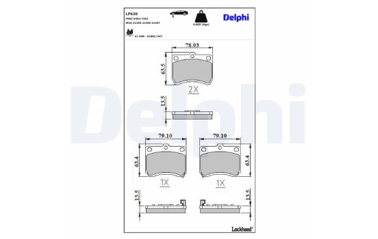 Kit de plaquettes de frein, frein à disque LP620 Delphi
