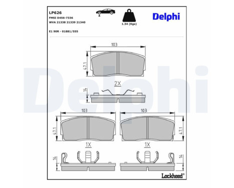 Kit de plaquettes de frein, frein à disque LP626 Delphi