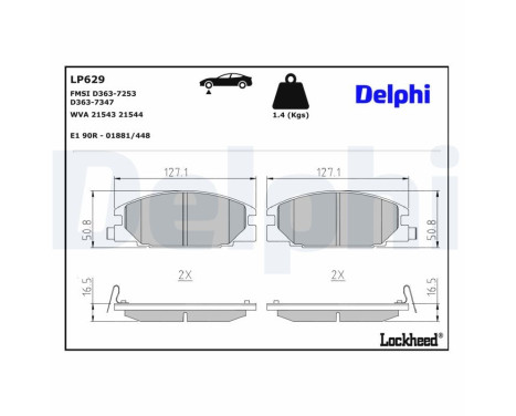 Kit de plaquettes de frein, frein à disque LP629 Delphi