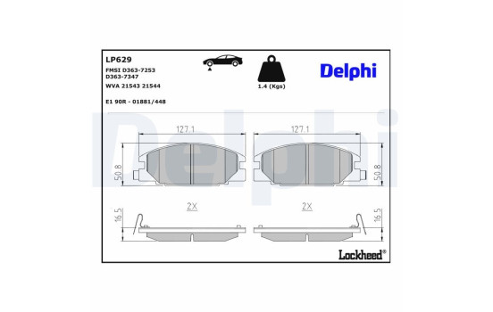 Kit de plaquettes de frein, frein à disque LP629 Delphi