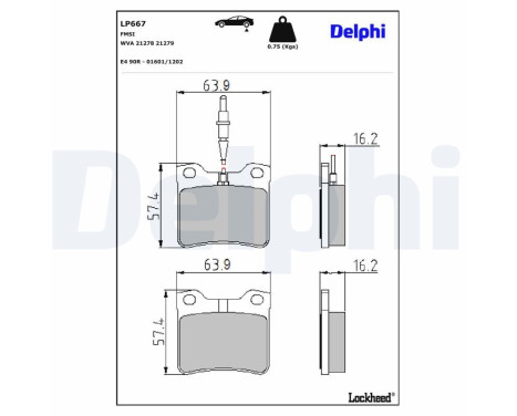 Kit de plaquettes de frein, frein à disque LP667 Delphi