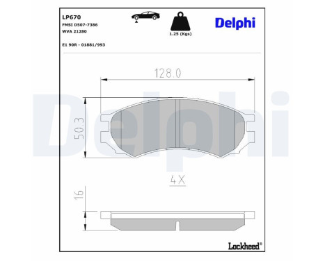 Kit de plaquettes de frein, frein à disque LP670 Delphi