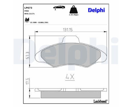 Kit de plaquettes de frein, frein à disque LP673 Delphi