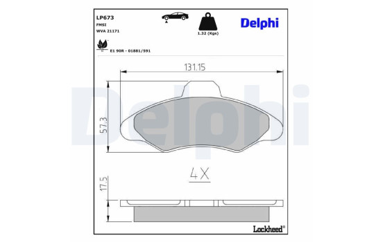 Kit de plaquettes de frein, frein à disque LP673 Delphi