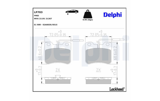 Kit de plaquettes de frein, frein à disque LP703 Delphi