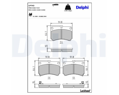 Kit de plaquettes de frein, frein à disque LP743 Delphi