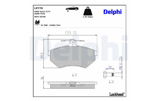 Kit de plaquettes de frein, frein à disque LP770 Delphi, Image 3