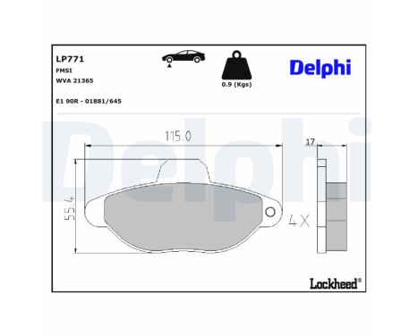 Kit de plaquettes de frein, frein à disque LP771 Delphi
