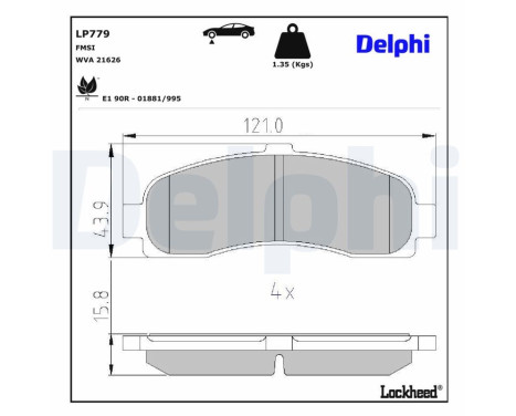 Kit de plaquettes de frein, frein à disque LP779 Delphi