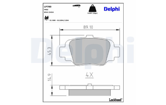 Kit de plaquettes de frein, frein à disque LP780 Delphi