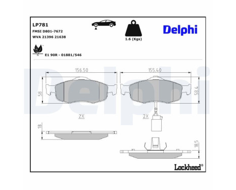 Kit de plaquettes de frein, frein à disque LP781 Delphi
