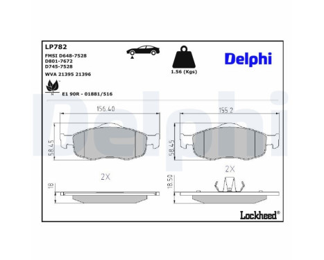 Kit de plaquettes de frein, frein à disque LP782 Delphi
