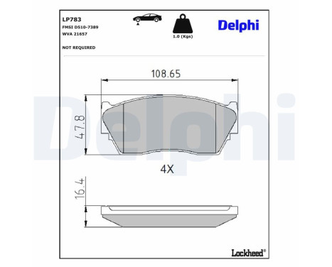 Kit de plaquettes de frein, frein à disque LP783 Delphi