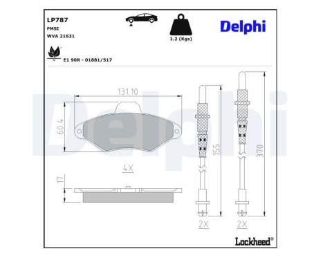 Kit de plaquettes de frein, frein à disque LP787 Delphi