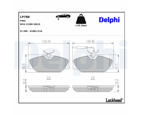 Kit de plaquettes de frein, frein à disque LP788 Delphi