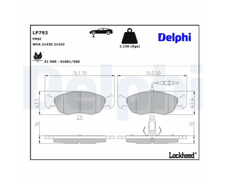 Kit de plaquettes de frein, frein à disque LP793 Delphi