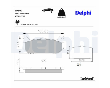 Kit de plaquettes de frein, frein à disque LP802 Delphi