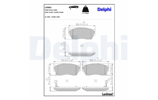 Kit de plaquettes de frein, frein à disque LP804 Delphi