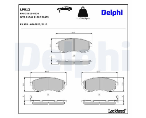 Kit de plaquettes de frein, frein à disque LP812 Delphi
