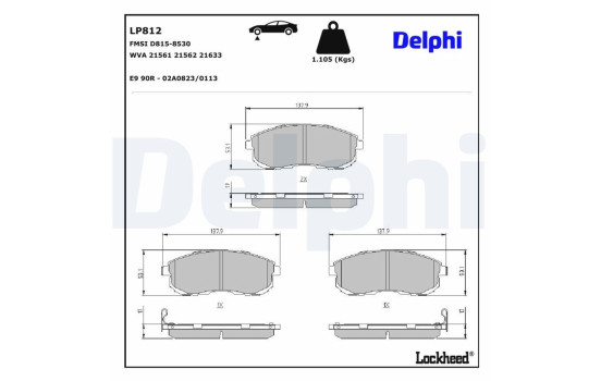 Kit de plaquettes de frein, frein à disque LP812 Delphi