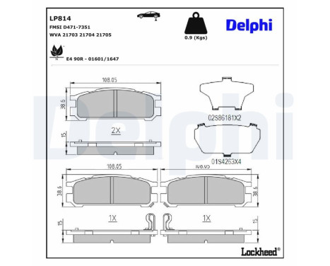 Kit de plaquettes de frein, frein à disque LP814 Delphi