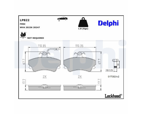 Kit de plaquettes de frein, frein à disque LP822 Delphi