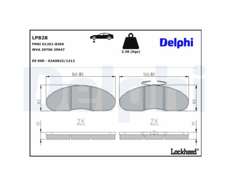 Kit de plaquettes de frein, frein à disque LP828 Delphi
