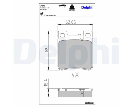 Kit de plaquettes de frein, frein à disque LP841 Delphi