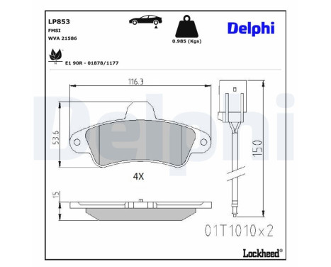 Kit de plaquettes de frein, frein à disque LP853 Delphi