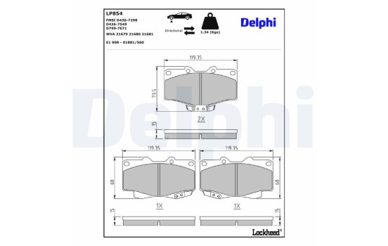 Kit de plaquettes de frein, frein à disque LP854 Delphi, Image 3