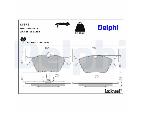 Kit de plaquettes de frein, frein à disque LP873 Delphi