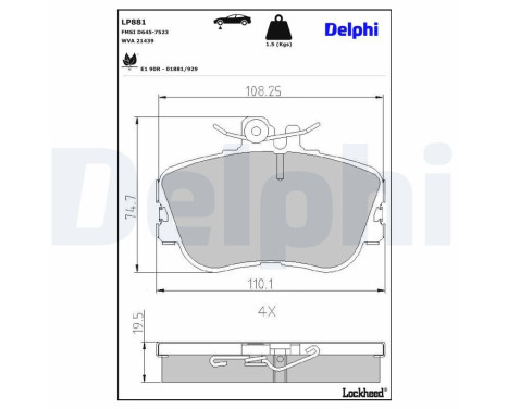 Kit de plaquettes de frein, frein à disque LP881 Delphi