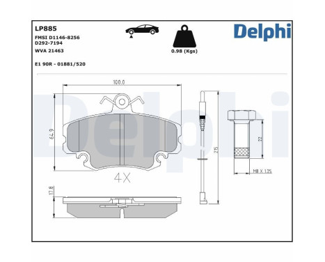 Kit de plaquettes de frein, frein à disque LP885 Delphi, Image 4