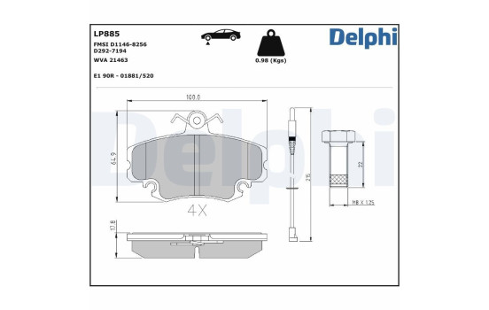 Kit de plaquettes de frein, frein à disque LP885 Delphi, Image 2
