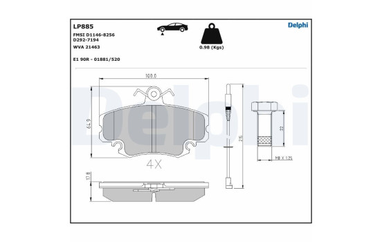 Kit de plaquettes de frein, frein à disque LP885 Delphi, Image 5
