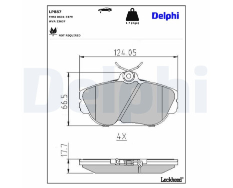 Kit de plaquettes de frein, frein à disque LP887 Delphi