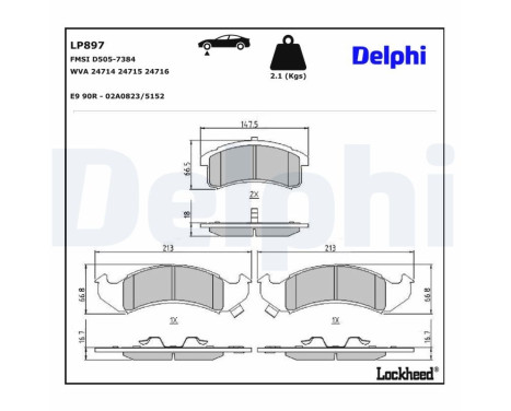Kit de plaquettes de frein, frein à disque LP897 Delphi