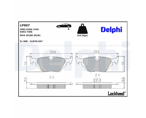 Kit de plaquettes de frein, frein à disque LP907 Delphi