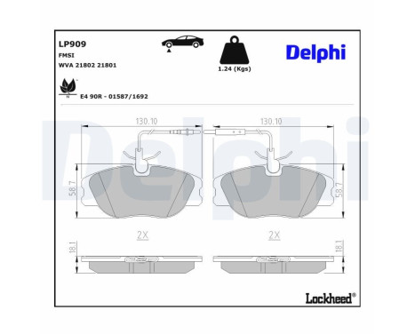 Kit de plaquettes de frein, frein à disque LP909 Delphi