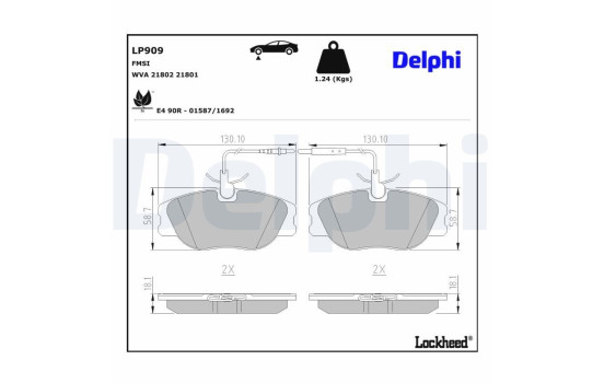 Kit de plaquettes de frein, frein à disque LP909 Delphi