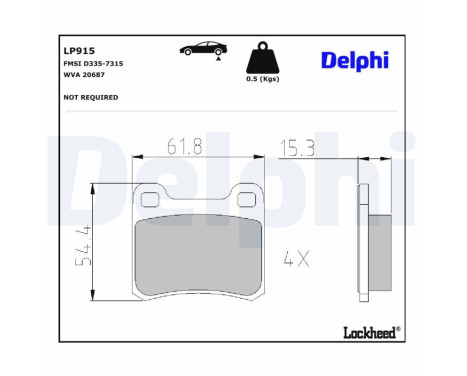 Kit de plaquettes de frein, frein à disque LP915 Delphi