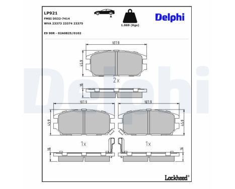 Kit de plaquettes de frein, frein à disque LP921 Delphi