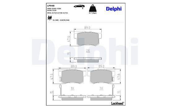 Kit de plaquettes de frein, frein à disque LP948 Delphi, Image 2
