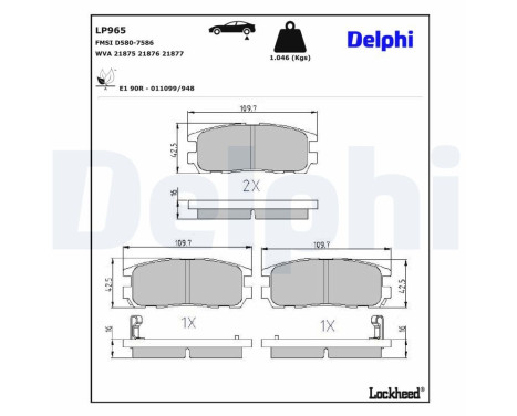 Kit de plaquettes de frein, frein à disque LP965 Delphi
