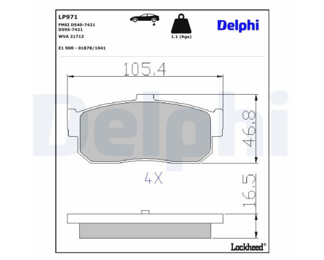 Kit de plaquettes de frein, frein à disque LP971 Delphi