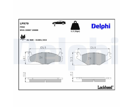 Kit de plaquettes de frein, frein à disque LP979 Delphi