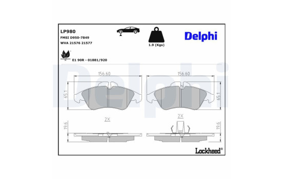 Kit de plaquettes de frein, frein à disque LP980 Delphi, Image 4