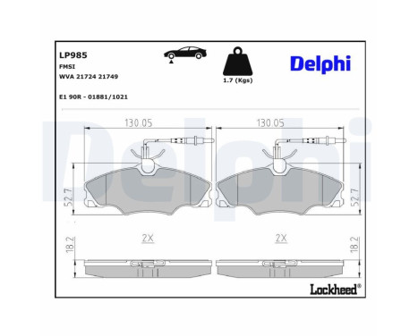 Kit de plaquettes de frein, frein à disque LP985 Delphi
