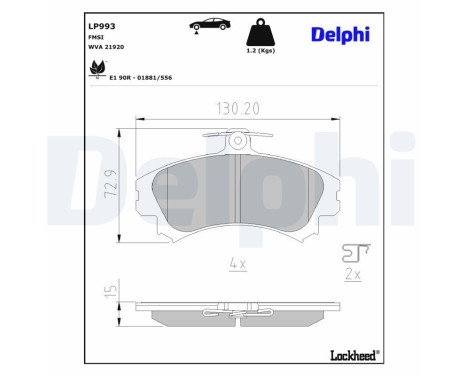 Kit de plaquettes de frein, frein à disque LP993 Delphi