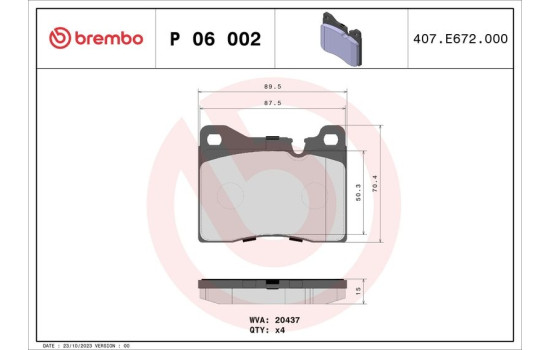 Kit de plaquettes de frein, frein à disque P 06 002 Brembo, Image 2